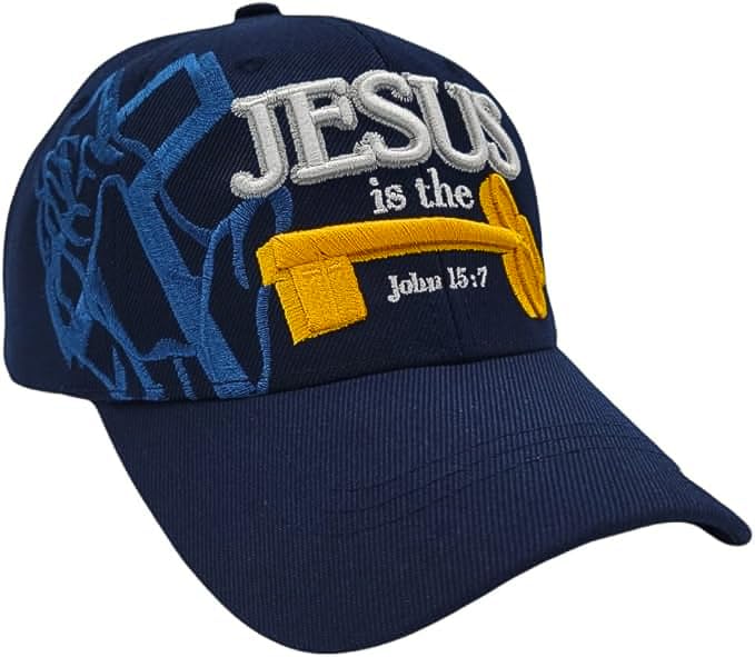 Black Duck Brand 3D Jesus is The Key Embroidered Jesus Christian Ball Cap - color: Navy Blue