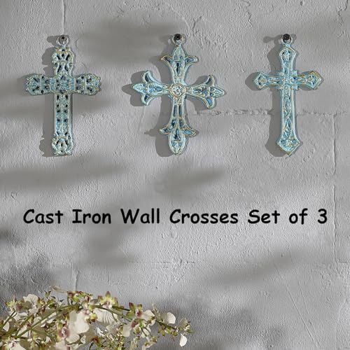 3 Pcs Cast Iron Crosses Wall Decor, Metal Decorative Cross Wall Hanging - size: 5.1" x 6.5"