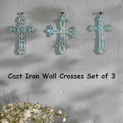 3 Pcs Cast Iron Crosses Wall Decor, Metal Decorative Cross Wall Hanging - size: 5.1" x 6.5"