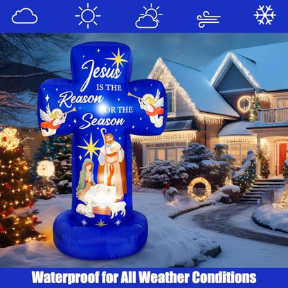 Civaner 6FT Christmas Inflatable Nativity Scene Decoration with Built in LED Lights, Jesus is the Reason for the Season Christmas Holy Nativity Decoration for Xmas Outdoor Yard Garden Lawn