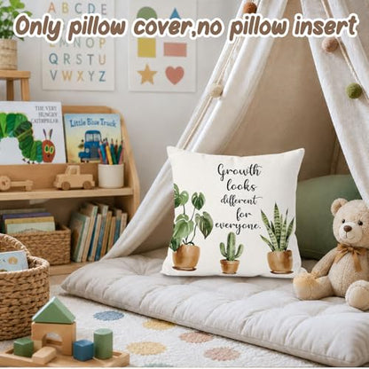 Mental Health Throw Pillow Cover 18x18,Plant Classroom Decor - color: Grow