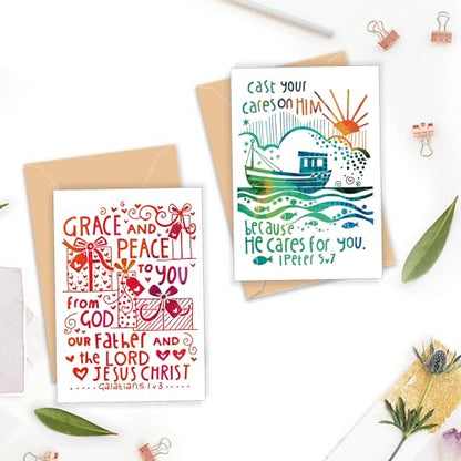 Christian Greeting Cards with Scripture, Pack of 9, Blank with Envelopes - color: Multicolored / CH438