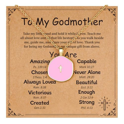 Cross Necklace for Granddaughter Daughter Jewelry Gifts - color: Pink, style: To My Godmother