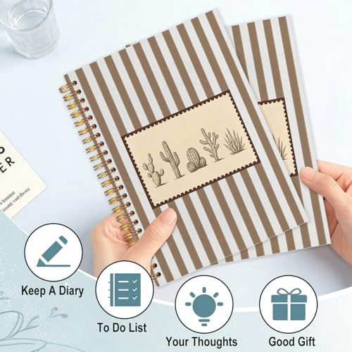 Western Cactus Spiral Notebook 5.5x8.3 - color: White Western Cactus Striped