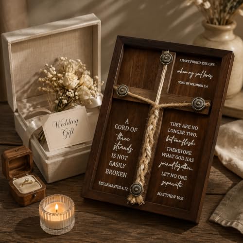 A Cord of Three Strands Wedding Ceremony Sign,15×10"Three Strands Cord Unity Cross Christian Wedding Gifts Unity Ceremony Ideas Christian Marriage Gifts Decor for Couple Wood & Home Décor