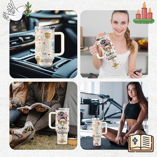 Sister 40oz Tumbler, with Handle Straw, Stainless Steel Coffee Cup - color: Sister