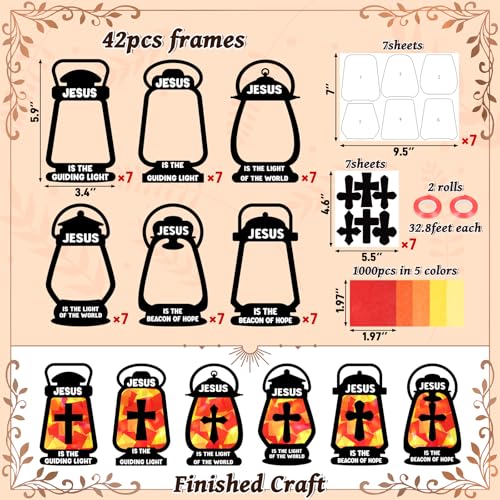 42PCS Sunday School VBS Crafts Bulk: Black Paper Oil-Lamp Nativity Suncatchers,Jesus Religious Christian Classroom Camping Activity DIY Kits Gifts Church Decorations,Window Stained Glass Effect - style: black oil lamp