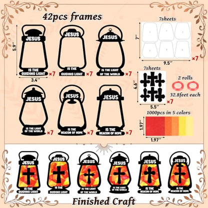 42PCS Sunday School VBS Crafts Bulk: Black Paper Oil-Lamp Nativity Suncatchers,Jesus Religious Christian Classroom Camping Activity DIY Kits Gifts Church Decorations,Window Stained Glass Effect - style: black oil lamp