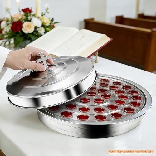 Stainless Steel Communion Tray with Lid - 40 Holes Church Communion Supplies Set, Stackable Worship Tray for Church Services, Weddings & Gatherings (Silver, Cups Not Included) - color: Silver Communion Tray