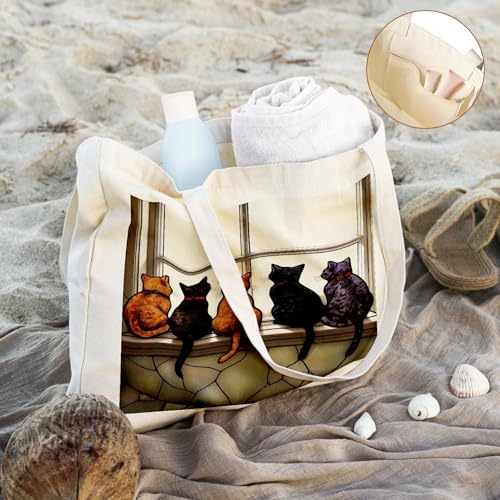 Aesthetics Canvas Tote Bag - Art Design Gift for Women, Reusable Purse Tote Bag with Inner Zip Pocket - style: Cat-02