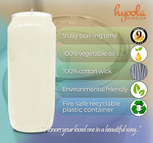 Hyoola 9 Day Prayer Candles 7 inch Tall Pillar Candles for Religious, Memorial, Party Decor, Vigil and Emergency Use - Vegetable Oil Wax in Plastic Jar Container, White (Pack of 3) - size: 3 Pack