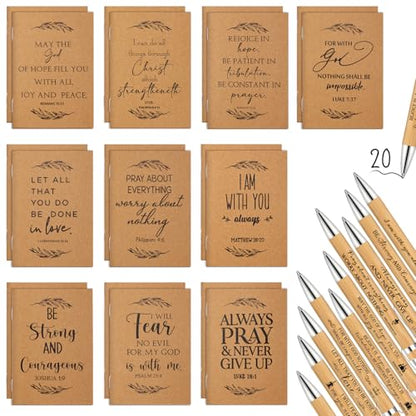 Fuutreo 40 Pcs Christian Gift Set Bible Verse Prayer Journals Bible Pens