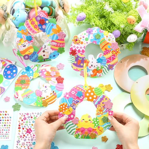 Hollowfly 48 Sets Easter Wreath Craft Kits, 8 Paper Designs with Stickers - style: Easter