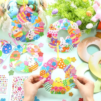 Hollowfly 48 Sets Easter Wreath Craft Kits, 8 Paper Designs with Stickers - style: Easter