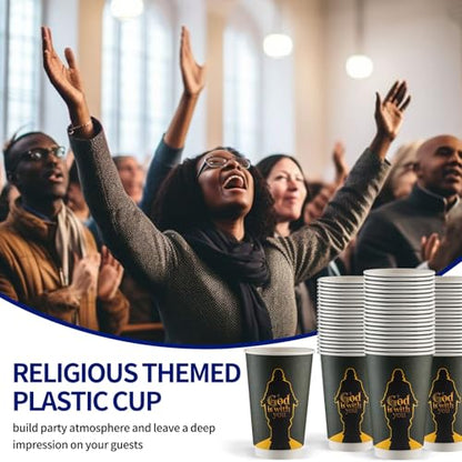 24 Pack 16oz Christian Coffee Cups with Lids Disposable Paper Cups Hot Cold Beverage Drinking Cup for Religious Party Favors Sunday School Church Baptism - color: pray