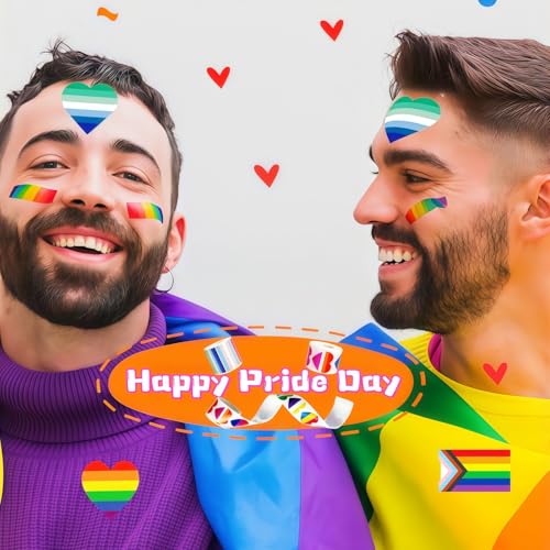 Pride Stickers 1000 PCS, Rainbow Heart & Flag LGBTQ Stickers for Transgender, Lesbian, Bi, Gay, Progress Pride, Pride Month,Parade Accessories, 16 Designs (500 Pieces Per Roll) - style: 1000 PCS Pride Stickers