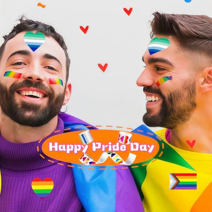 Pride Stickers 1000 PCS, Rainbow Heart & Flag LGBTQ Stickers for Transgender, Lesbian, Bi, Gay, Progress Pride, Pride Month,Parade Accessories, 16 Designs (500 Pieces Per Roll) - style: 1000 PCS Pride Stickers