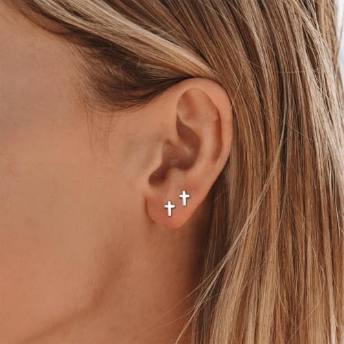 Small Gold Cross Earrings for Women Rhinestone Cross Stud Earrings Trendy Jewelry Gift - color: A: Silver Cross Earrings