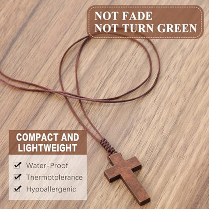 Ecation Wood Cross Necklace Bulk for Men Women Christian Gift Bible Verse Party Favor Cross Pendant Crucifix