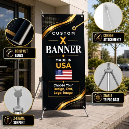 custom x stand banner 30x65" custom banners personalized Printed in USA - color: X Stand Banner