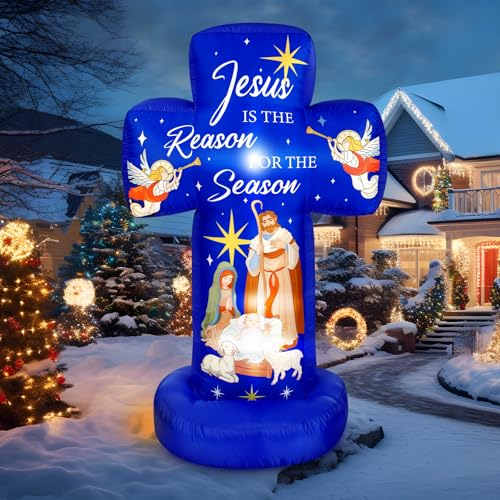 Civaner 6FT Christmas Inflatable Nativity Scene Decoration with Built in LED Lights, Jesus is the Reason for the Season Christmas Holy Nativity Decoration for Xmas Outdoor Yard Garden Lawn