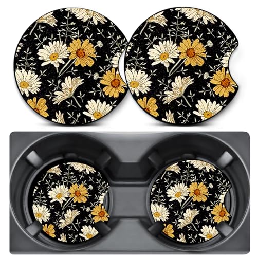 2 Pack Little Daisy Car Coasters for Cup Holders,Neoprene Anti Slip Mat - color: Little Daisy