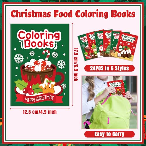 JAPBOR Christmas Food Coloring Books - 24PCS Mini Xmas Latte Color Book Bulk for Kids Party Favors, Merry Christmas Winter Small Colour Pages for School Class Drawing Painting Games