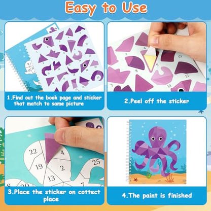 4 Pcs Paint by Sticker Books Sticker by Number Books Activity Book Puzzle Book Craft Art Gift with Dinosaur Unicorn Ocean Animal 32 Pictures - style: Animal