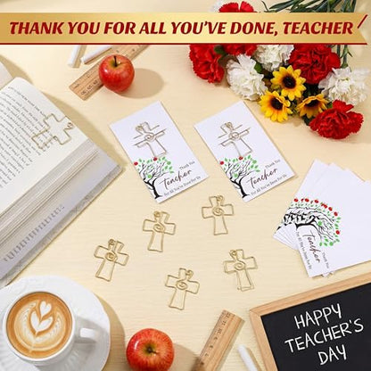Skyygemm 12 Sets Religious Teacher Appreciation Gifts Cross Paper Clips for Bible Christian Bookmark Thank You Teacher Gift for End of Year Gifts Graduation Sunday School Party Supplies