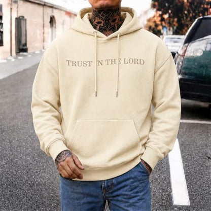 Faith Over Fear Christian Hoodies for Men Inspired Religious Pullover - color: Beige, size: Small