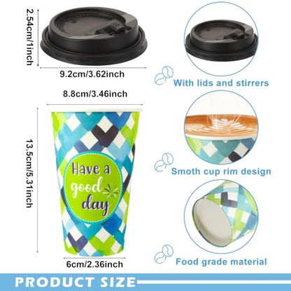 50 Pack 16 oz Disposable Coffee Cups with Lids Blue Colorful - style: Blue and Colorful Inspirational Quotes