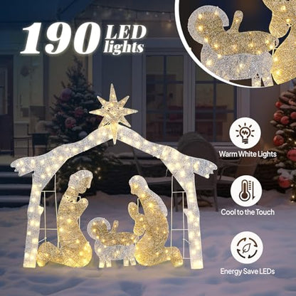 Karl Home 6 ft Lighted Nativity Scene, 190 LED Lights, Silver Roof - style: Nativity Scene-Sliver Roof