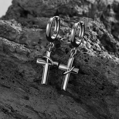 Cross Earrings 925 Sterling Silver Cross Dangle Earrings Christianity Jewelry Gift for Men Women - style: Ring Cross-Black