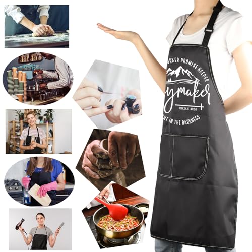 MBMSO Christian Apron Religious Gift Bible Verse Cooking Apron Waymaker Promise Keeper Miracle Worker Isaiah 42:16 Quote Gift