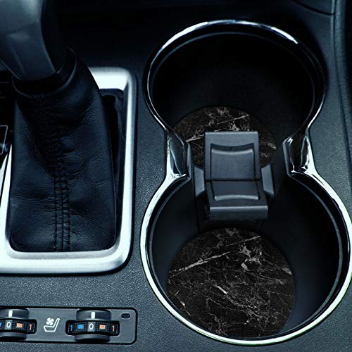 , Cloudy Black Marble Design Absorbent ROUND Fabric Felt Neoprene Car Coasters for Drinks, 2pcs Set - color: Cloudy Black Marble