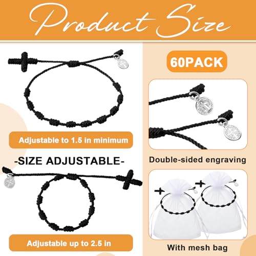 Yinkin St Benedict Medal Rosary Bracelet Bulk Adjustable - color: Black