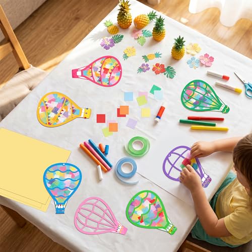 Renbuzhu 48PCS Back to School Crafts: Paper Hot Air Balloon Suncatchers DIY Kits, Summer Window Stained Glass Effect Art Supplies - style: hot air balloon