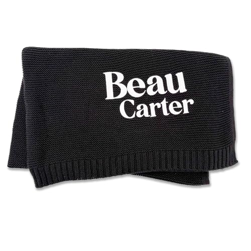 Personalized Baby Blanket with Name, Embroidered Baby Blanket, Baby Essentials Must Haves Newborn Stuff, 100% Cotton, Black Blanket, (Black) - color: Black