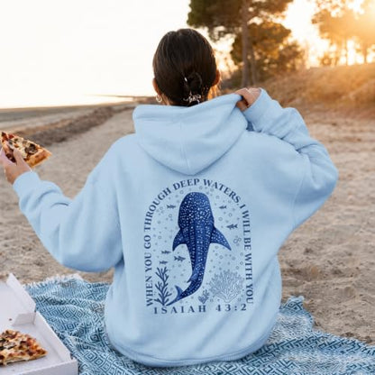 BeWithYou Christian Whale Shark Hoodies for Women Jesus Faith Sweatshirts God Religious Hoodie Bible Verse Graphic Pullover - color: Blue, size: Small