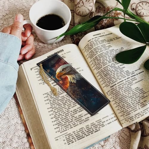 Leather 2 Pieces Bookmark for Men Women Book Lovers Ideal for Birthday Present, Eagle with Flag Leather Bookmarks for Women Teacher - color: Eagle With Flag-1