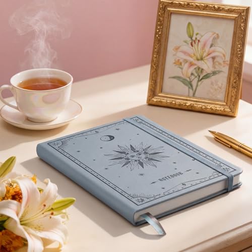 EMSHOI Lined Journal Notebook, 192 Numbered Pages, A5 Size (5.7'' x 8.3'') - color: Gray Blue, style: Ruled