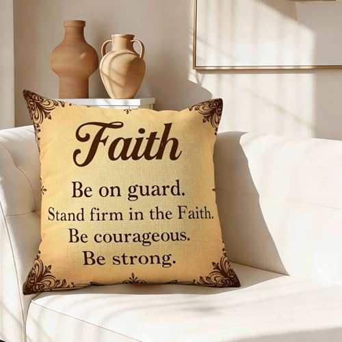 Inspirational Quote Throw Pillow Cover,Faith Be on Guard Bible Verse Decorative Pillow Case,Vintage Scripture Cotton Linen Cushion Case for Home Decor 18 * 18 Inch - color: Settype21