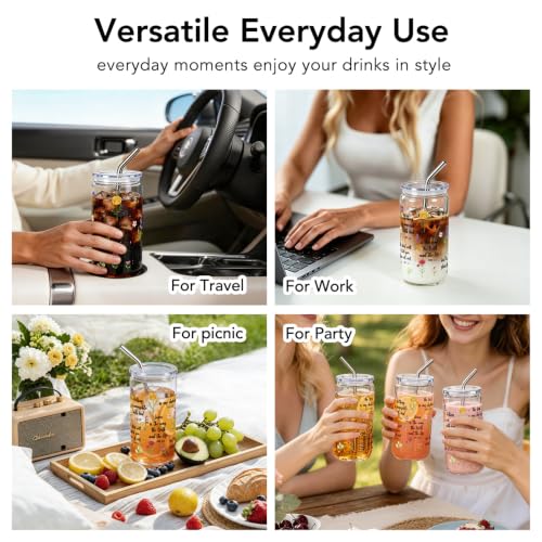 Christian Bible Verse Gifts for Women 16Oz Glass Cups with Lids & Straws, Wildflower Scripture Faith Religious Gifts for Friends, Mothersday Baptism Birthday Gifts for Church Friends Christian Women
