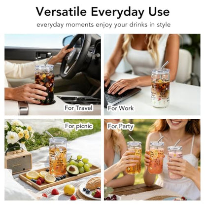 Christian Bible Verse Gifts for Women 16Oz Glass Cups with Lids & Straws, Wildflower Scripture Faith Religious Gifts for Friends, Mothersday Baptism Birthday Gifts for Church Friends Christian Women