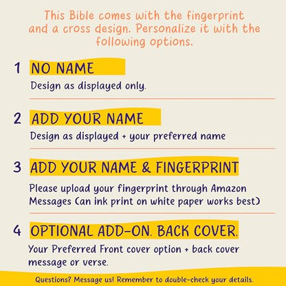 STARKENBURG COMPANY Personalized ESV Study Bible, Custom Engraved Fingerprint & Cross Bible with Name, ESV Wide Margin for Note Taking, Gift for Baptism