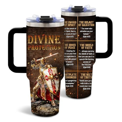 DUUV Armor of God Tumbler 40oz, Insulated Christian Cup Gift for Man Women - color: Divine Protection