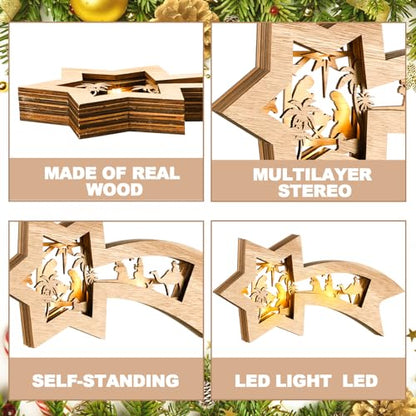 Bucherry Wooden Nativity Scene Christmas Tabletop Ornament,Classic - style: Classic