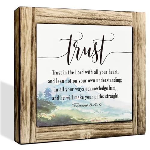 HiLus Proverbs 3:5-6 Sign, Trust In the Lord with All Your Heart Sign, Christian Decor, Christian Wood Sign, Decorative Plaque Box Sign, Farmhouse Decor for Shelf, Christian Gift, Home Decor Sign - color: color01