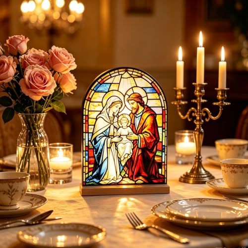 KOMI Holy Family Stand Statue Acrylic Catholic Icons Ornament Home Altar Decor Christian Gifts