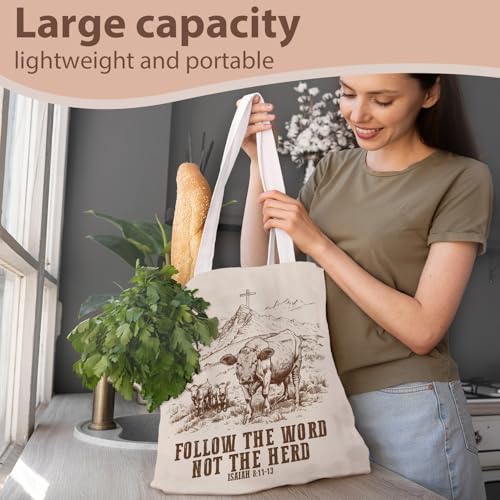 kunlisa Christian Tote Bag for Women, Christian Gifts for Women Faith Canvas Tote Bag - color: Follow the Word Not the Head